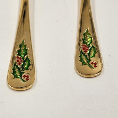 Classic Traditions Hollyberry 4pc Hostess Set Goldtone Xmas Stainless Steel