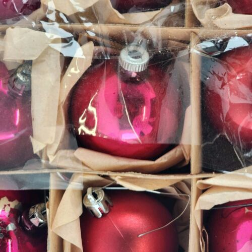 12 Ball Christmas Ornaments 2" - 2.5" Size Various Reds & Brands Vintage in Box