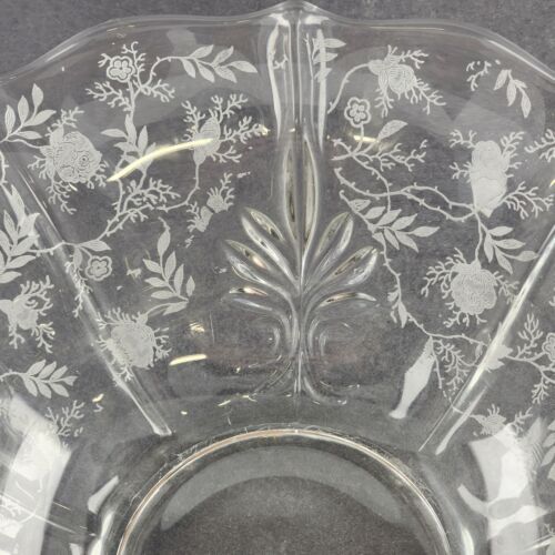 Fostoria Clear Glass Flared Baroque Bowl – Etched Chintz Pattern – Vintage Mid-Century 11.5"