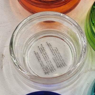 Set of 6 Pottery Barn Colored Glass Tealight Candle Holders in Original Box 7"