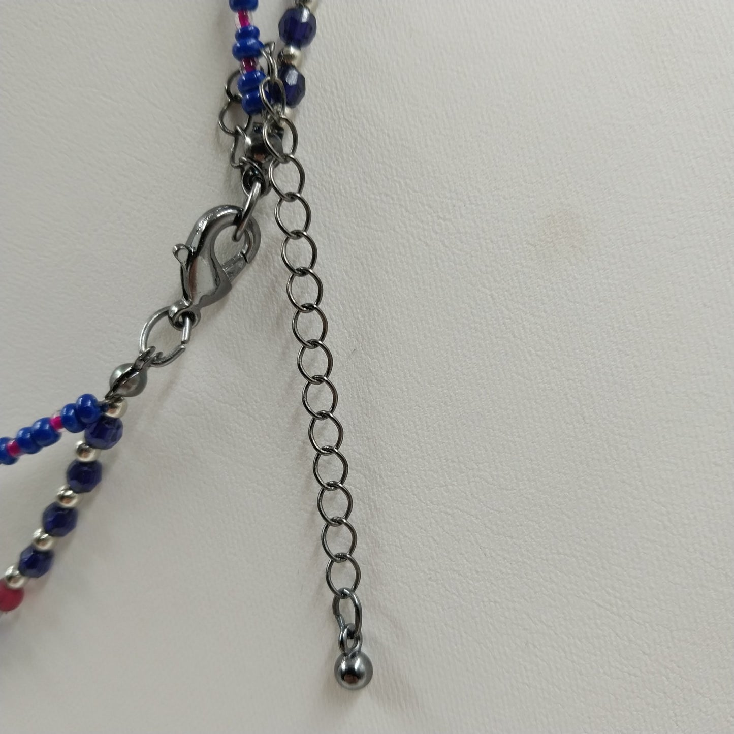 Catherines Red Quarts Dangles Navy Pink Silver Tone Beads Double Strand Necklace