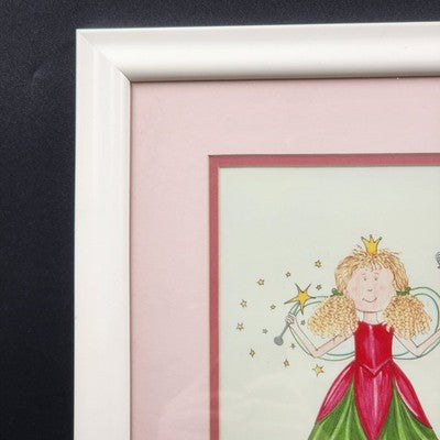 Fairy Tale Princess Painting Print Pink Matting White Frame 14"x16" Vintage Art
