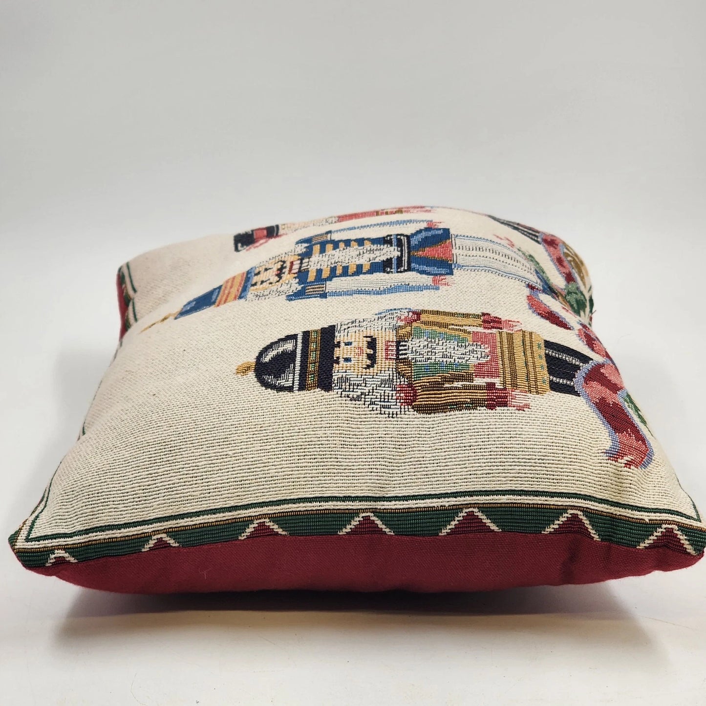Christmas Nutcracker Soldiers Throw Pillow Tapestry Red Decor 15" x 11" Vtg USA