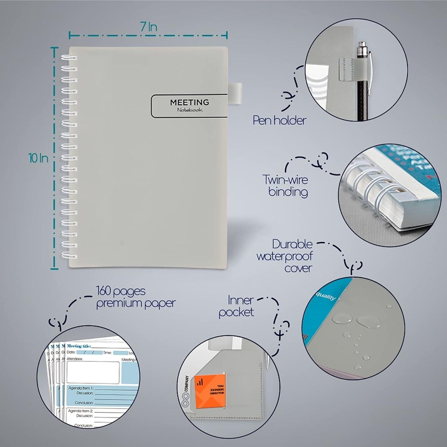 Meeting Notebook with plastic cover 160 pages 7"x10" Action Planner Table Of Con