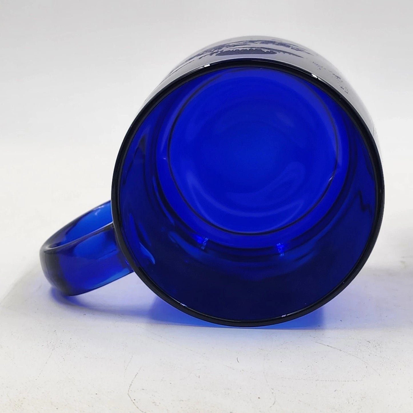 2 Cobalt Blue Coffee Mug Cups 12 oz Etched Running Wolves France