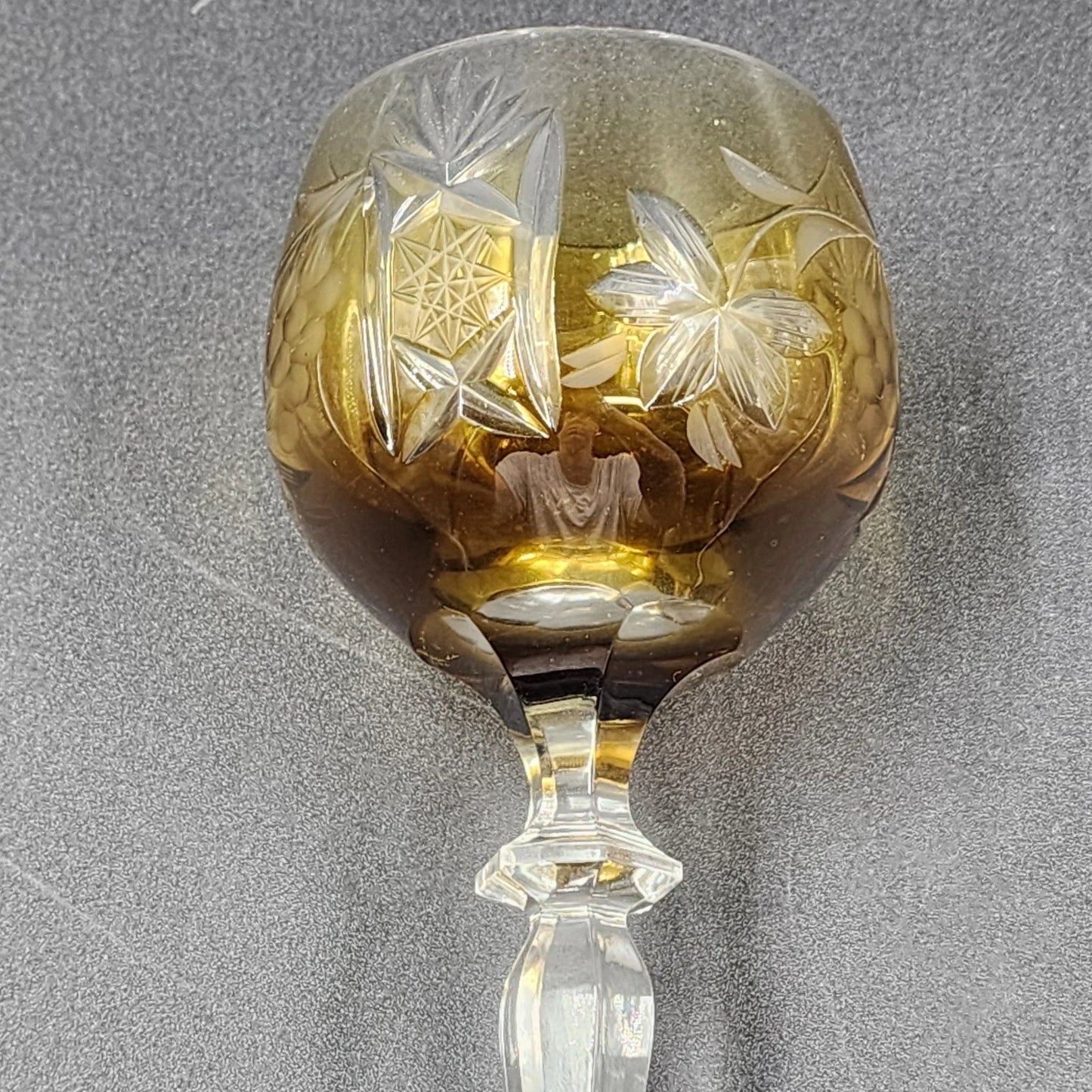 4 Bohemian Cordial Glasses Crystal Cut-to-Clear Wine Hocks 8.75" Multi-Color