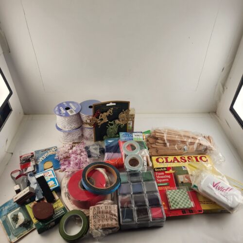 Big Lot Craft Supplies Vintage Thread Sewing Items Rubber Stamps Scrapbooking