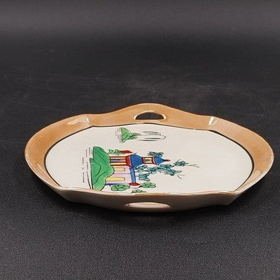 Japanese Lusterware Mini Platter Tray 6.5" Hand Painted Countryside Vintage 1960