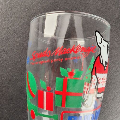 Spuds MacKenzie Christmas Beer Glass Vintage '87 Anheuser Busch Bud Light 9-1/8"