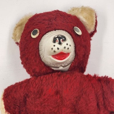 1950s Knickerbocker Teddy Bear Red Plush Toy Rubber Nose Button Eyes Collectible