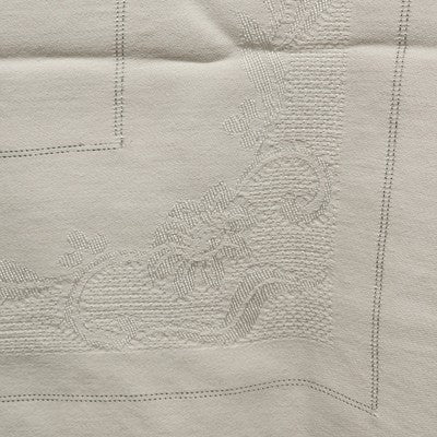 White Tablecloth with Floral Motif & Silver Thread Boarder Rectangle 80" x 52"