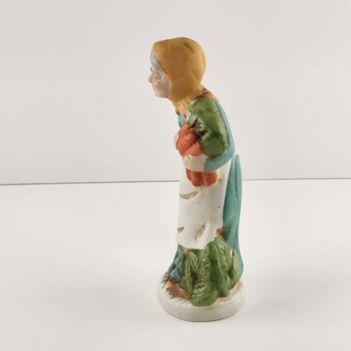 Old Woman with Carrots Porcelain Figurine Apron Yellow Scarf Vintage 6"h
