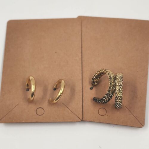 Gold Tone Hoop Earrings Lot 2 Pairs Rope Chain & Shiny Round Butterfly Closure