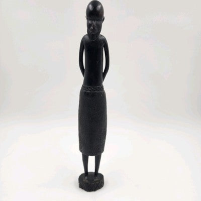 African Man Ashanti Asante Statue Sculpture Hand Carved Ebony Dark Ironwood 15"