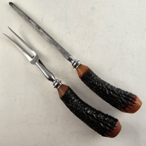 Stag Antler Handle Carving Fork and Steel Made In Sheffield England Stainless