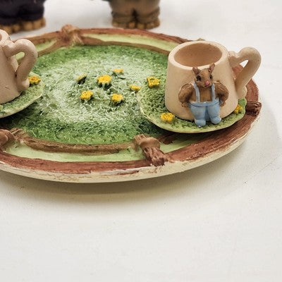 8 pcs Mini Mice Mouse Miniature Tea Set 4" Resin Vintage 1990s Collectible China
