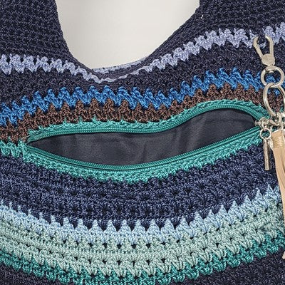 The Sak Blue Teal Atlantis Striped Crochet Shoulder Bag Boho 13x16