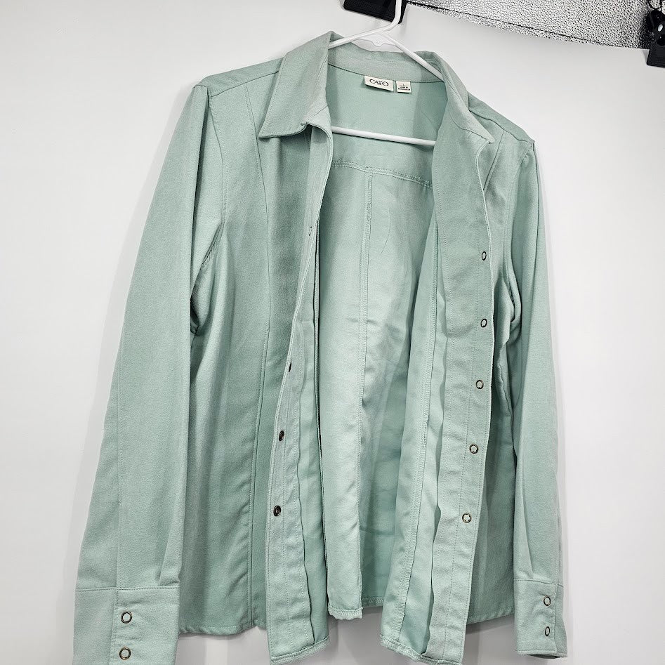Y2K Cato Fashion Faux Suede Jacket Women’s L Seafoam Green Button Up Retro Blazer