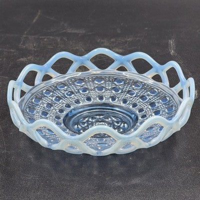 Imperial Katy Blue Bowl Opalescent Diamond Lace Edge Depression Glass 6" Vintage
