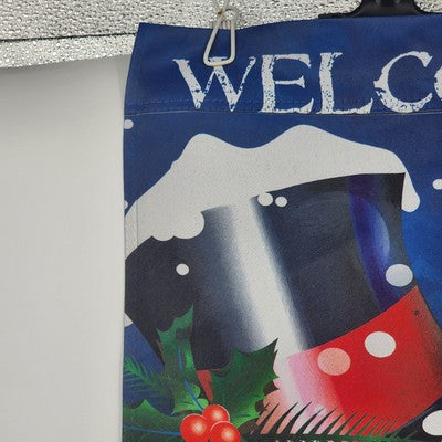 WELCOME Garden Flag Banner Christmas Holiday Snowman Double Sided 12.5"x19"