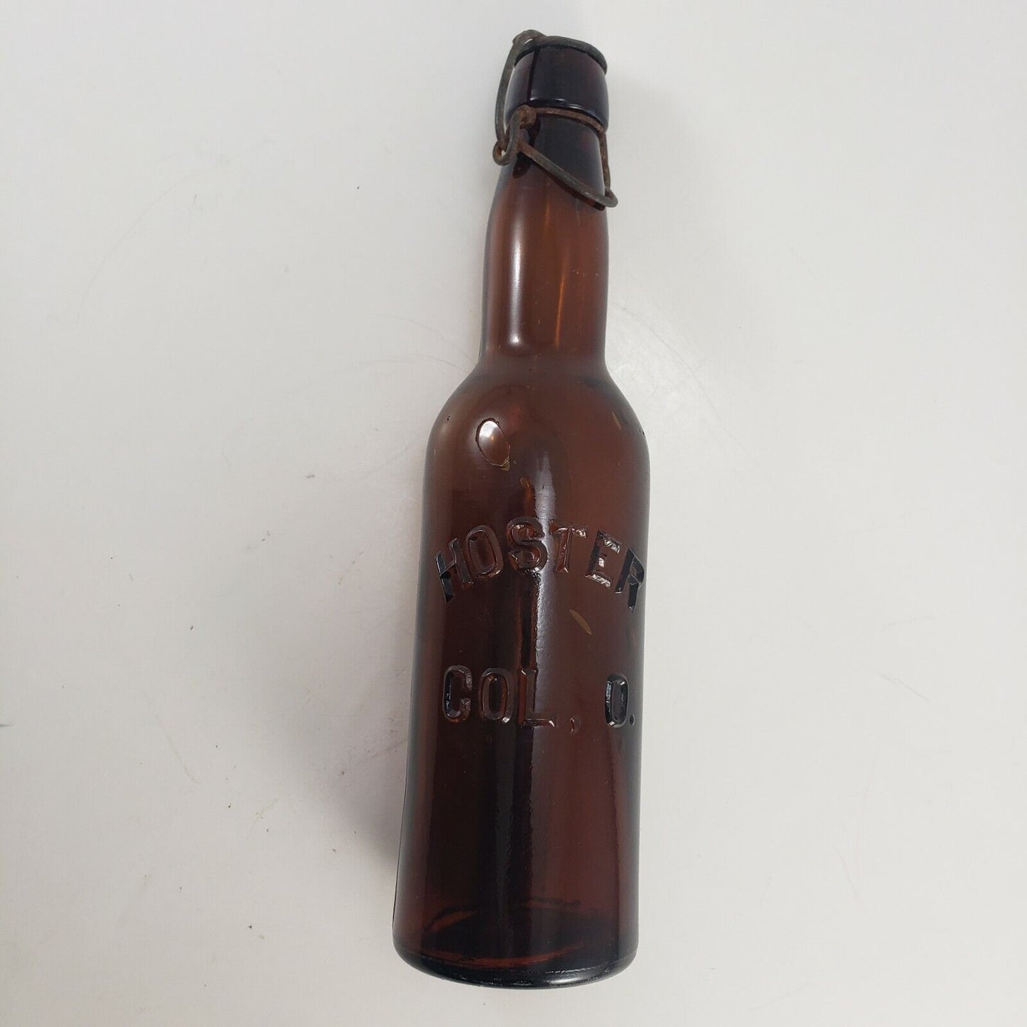 Embossed Hoster Brewing Col OH Beer Bottle Brown Blown Glass Clamp Lid 12 oz