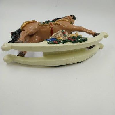 Christmas Holiday Decoration Musical Rocking Horse Basket of Toys Polyresin 12"