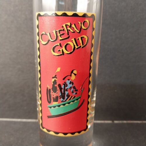 2 Collectible Tall Shot Glasses Cuervo Gold Mexican Art Red And Yellow