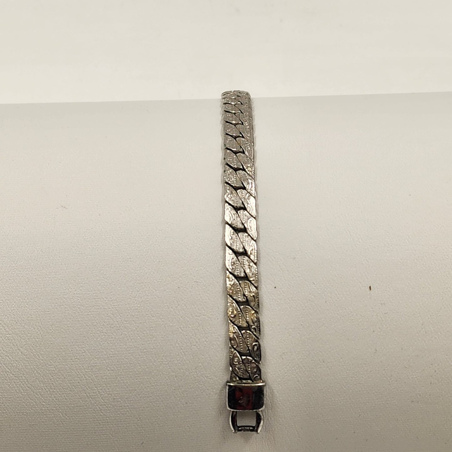 Silver Tone Miami Cuban Chain Link Flat Byzantine Bracelet for Men 7"