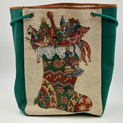 Heckathorn Christmas Stocking Tote Bag Lined w/ Zipper Pocket Shoulder