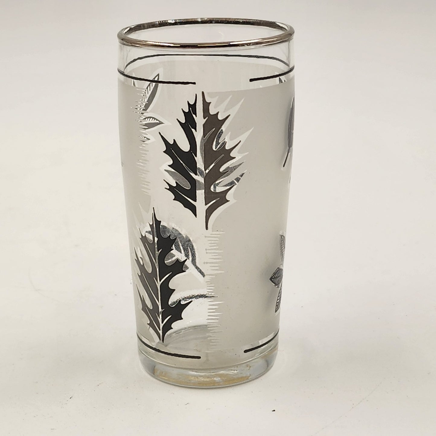 Set of 3 Libbey Frosted Silver Leaf Glasses Small Collins 4"x2" VTG