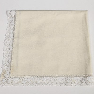 Set of 8 Dinner Napkins in Light Beige Cream w White Lace Edge Trim Linen 15.5"