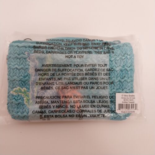 Vera Bradley Straw Zip Travel ID Case Antilles Treasure NWT 5 x 3 Crab Aqua Blue