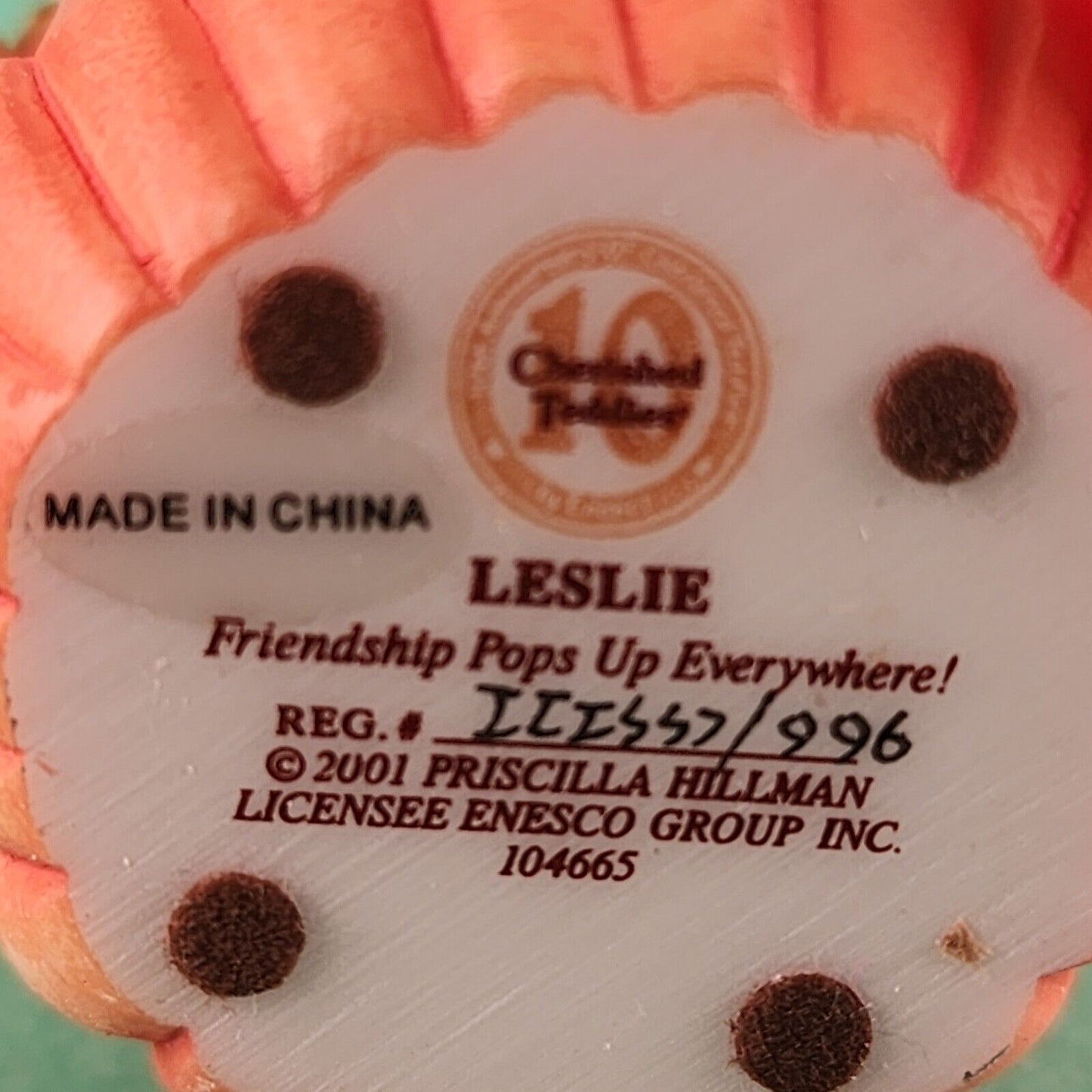 Cherished Teddies Leslie Porcelain Figurines on a pumpkin by Enesco Corp 2001 China