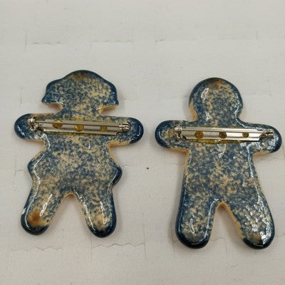 Gingerbread Man & Woman Ceramic Holiday Christmas Brooches Pins Festive Jewelry
