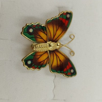 Gold Tone Enamel Multicolor Butterfly Brooch Pin Vintage Monarch Insect 3D 1.25"