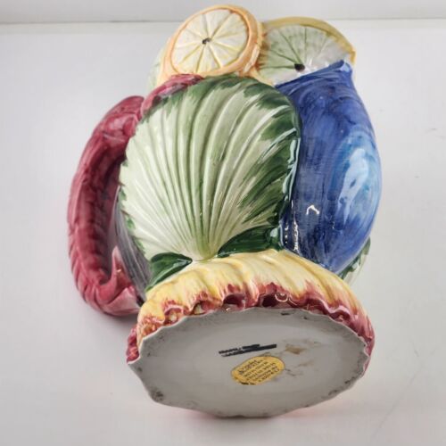 Bassano Ceramic Lobster Pottery Pitcher Made in Italy Hand Painted Shells Citrus