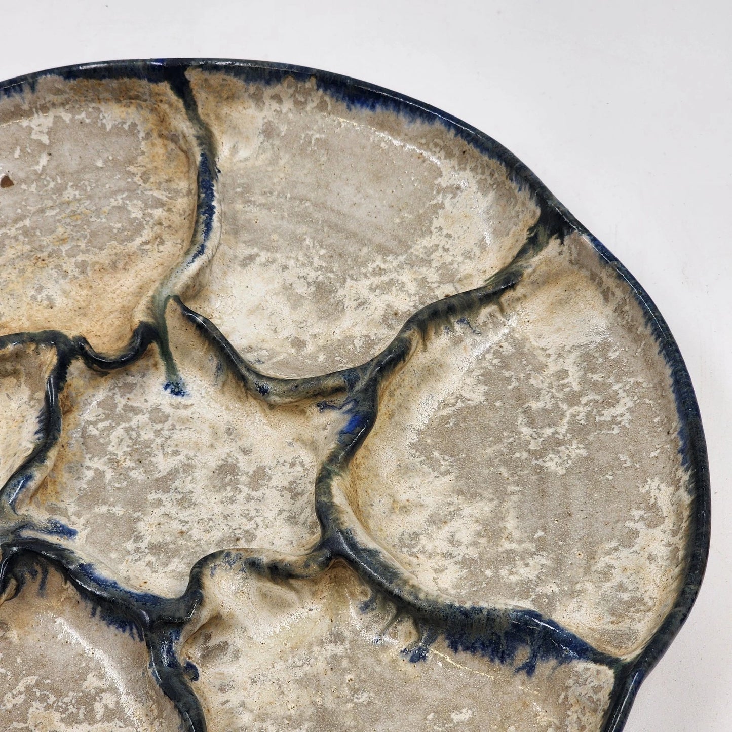 Studio Art Pottery Oyster Artichoke Plate Stoneware Serving OOAK Country