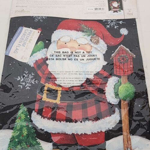 Breeze Art Premium Garden Flag Buffalo Check Santa 12.5" x 18" StudioM NWT