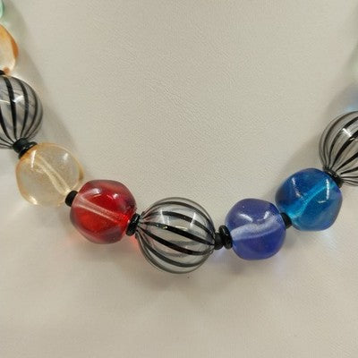 Multicolor Large Glass Beaded Necklace Clear Chunky Beads 9.5" Toggle Clasp