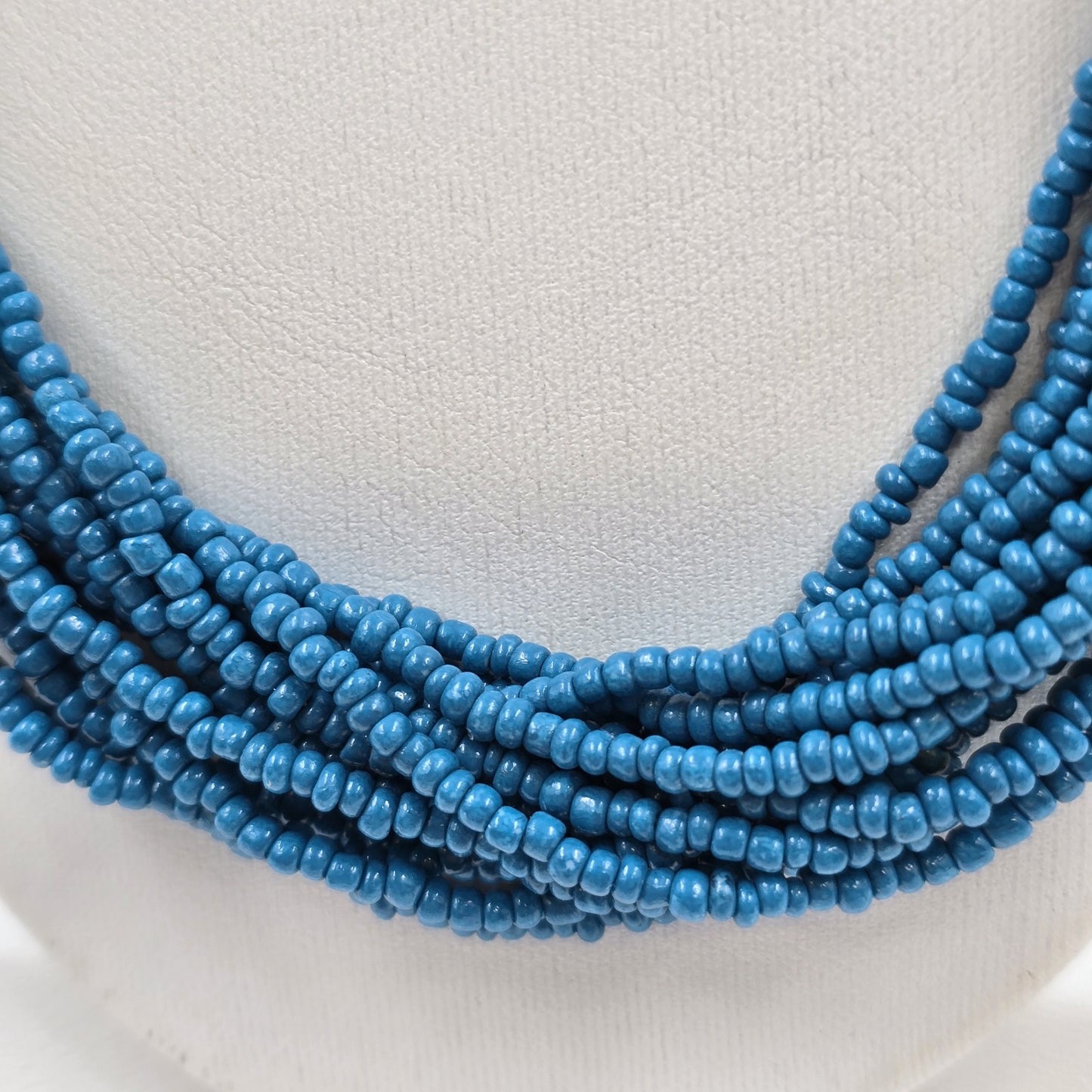 Catherines Blue Seed Bead & Gold Tone Accents Multi Strand Necklace 19"