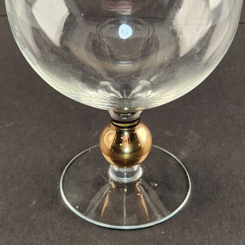 Clear Globe Vase Floral Etched Glass Pedestal Scalloped Gold Trim Vintage 8"