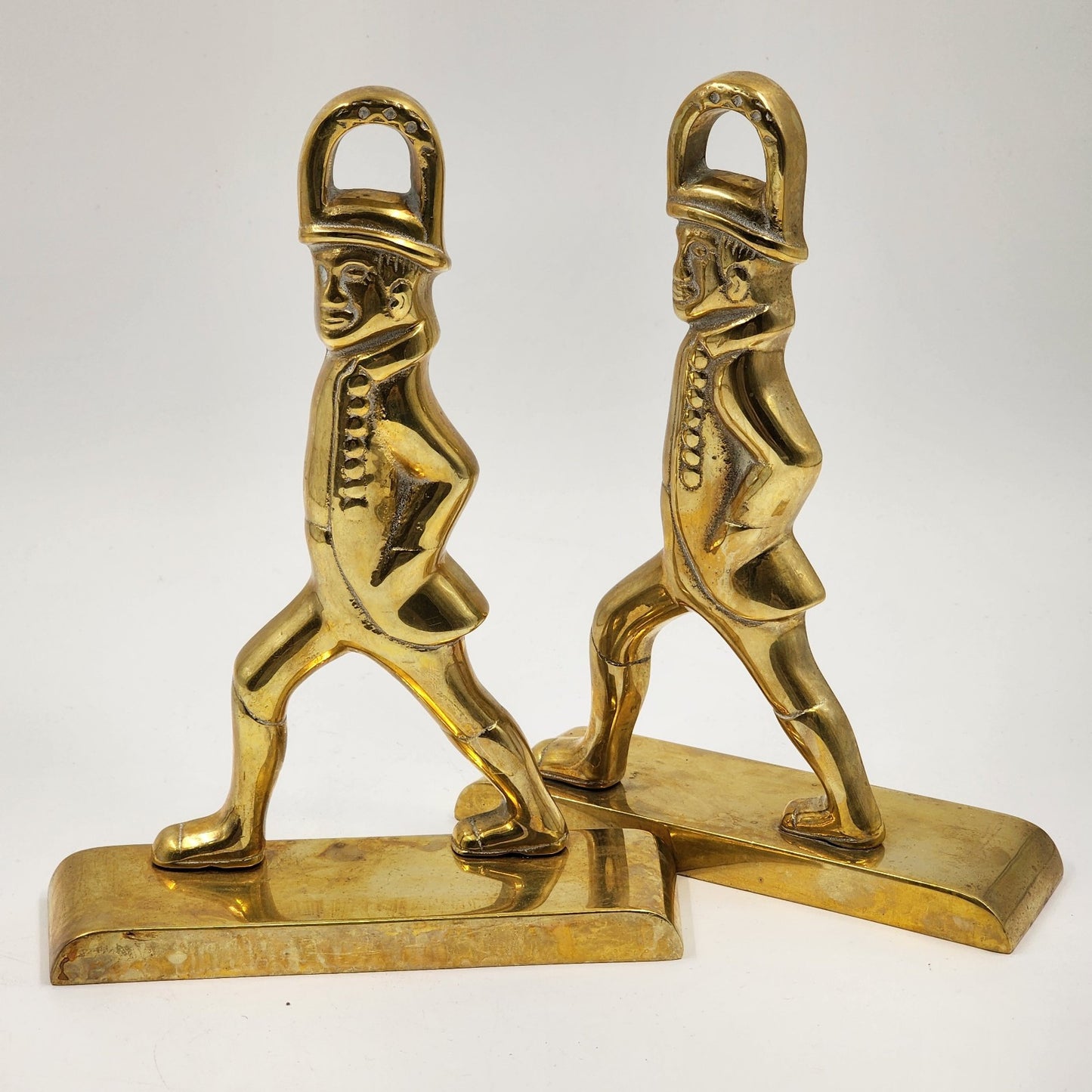 Virginia Metalcrafters Pair of Brass Hessian Soldiers Door Stoppers Bookends Vtg