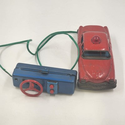 Metal Toy Police Car Red Light Electric Cable Controlled Not Working Japan 1955