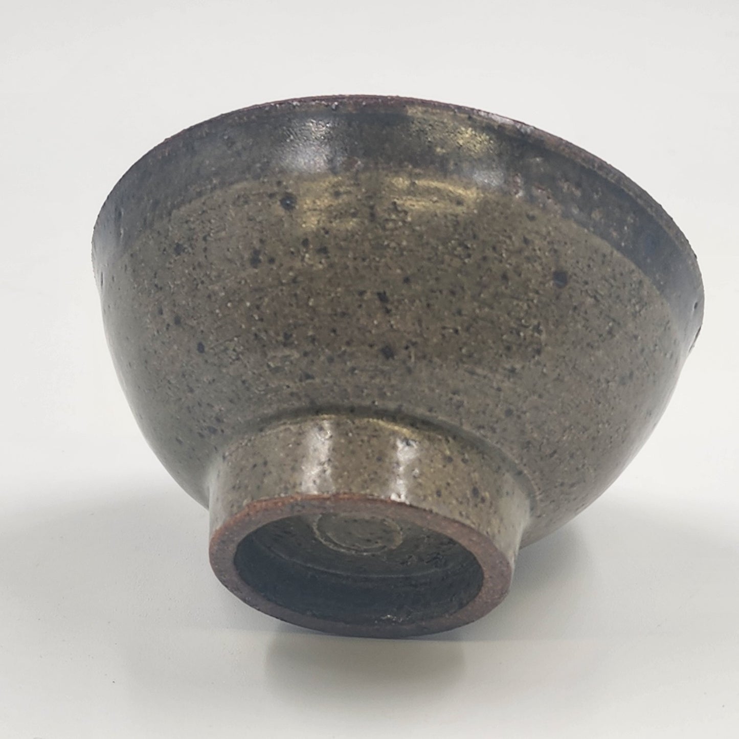 Japanese Rice Soup Bowl Ceramic Brown Green Glazing Footed 4.75" x 2.5" Vintage