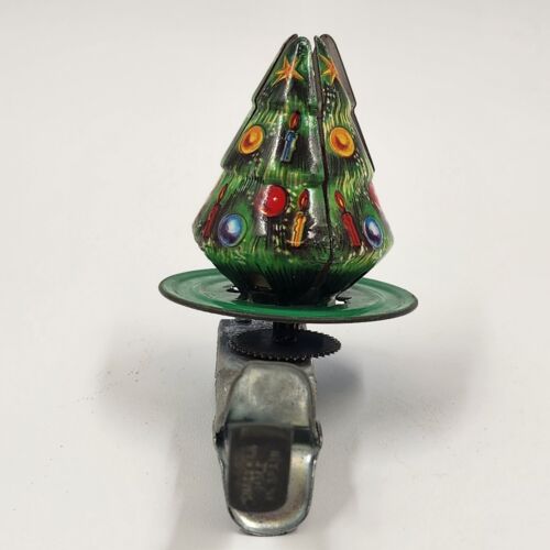 Christmas Tree Tin Spinning Push Toy with Santa Molto Spain #331 1950's