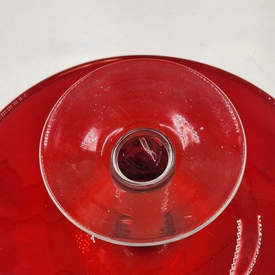 IKEA ÄKTAD Ruby Red Flashing Cake Stand 13" Glass Top Clear 5" Pedestal Base