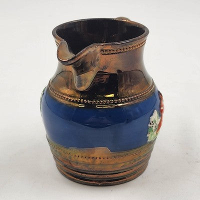 Allertons Longton Pottery Copper Lustre Staffordshire Pitcher Blue Band Raised