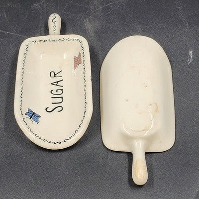 Set Of 2 Ceramic Measuring Scoops Measures Flour and Sugar Hand Painted Homemade