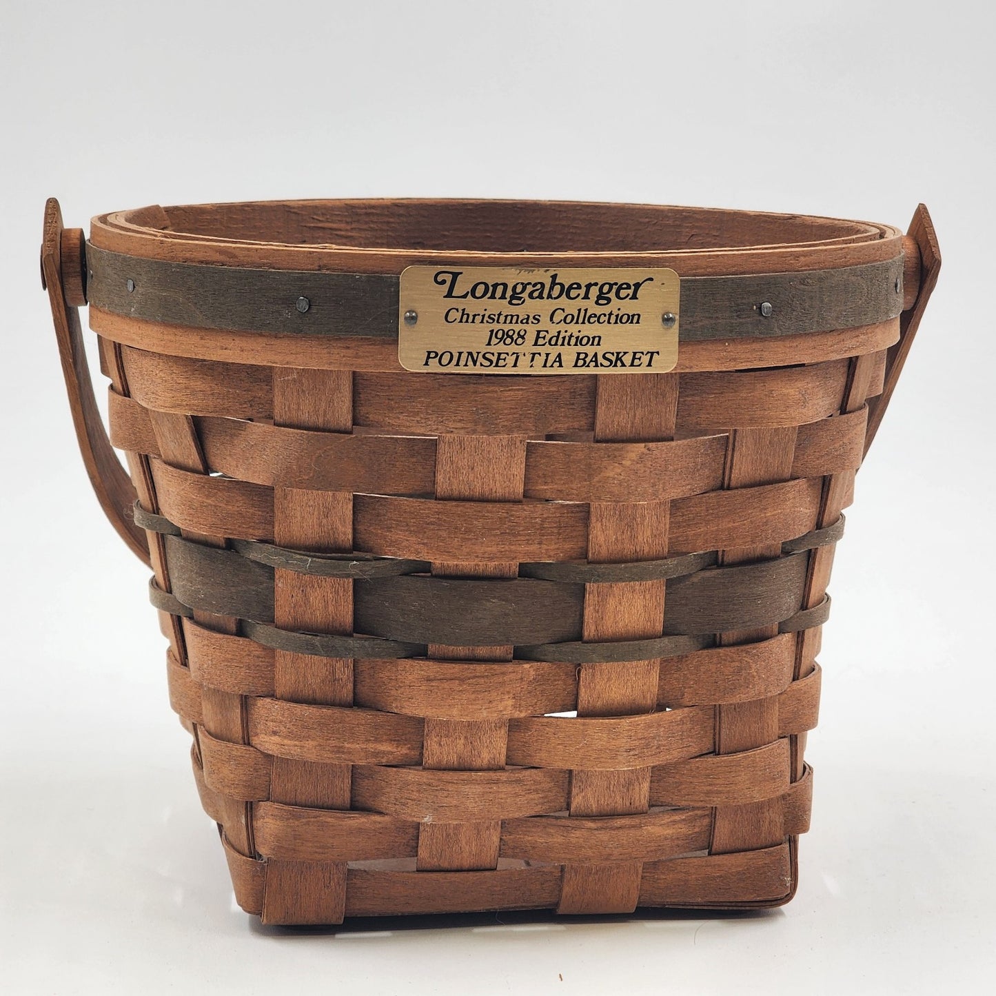 Longaberger 1988 Poinsettia Basket Christmas Collection In Green 8" Across x 6"h