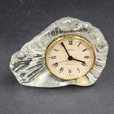 Linden Crystal Quartz Mantel Clock White Face Roman Numerals Tabletop 3" Vintage